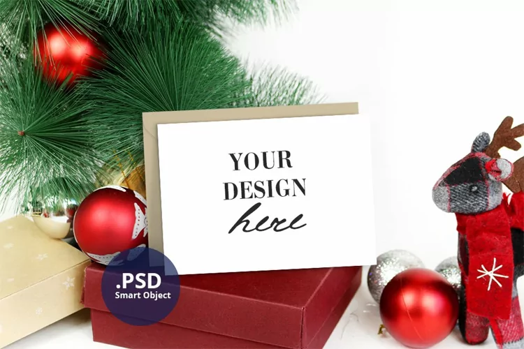 Horizontal Christmas Card Mockup, 5x7 invitation card mockup