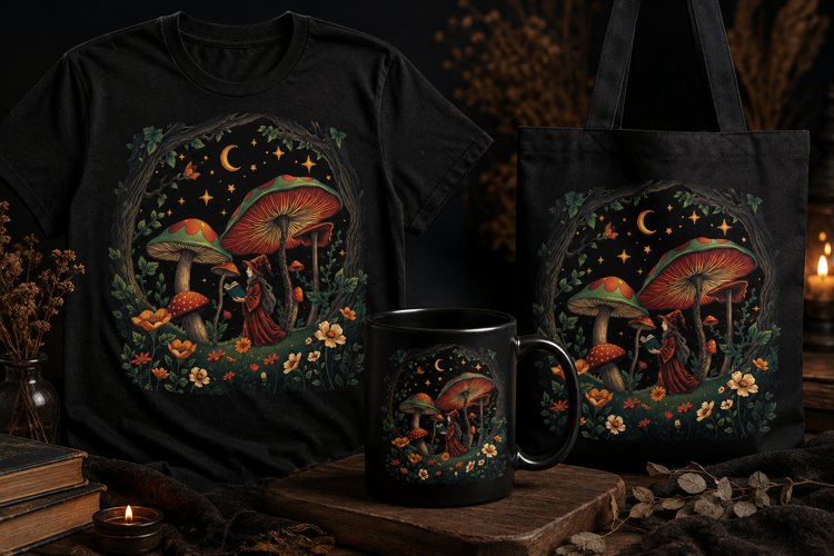 Mushroom Witch Forest PNG | Magical Woodland Halloween Art