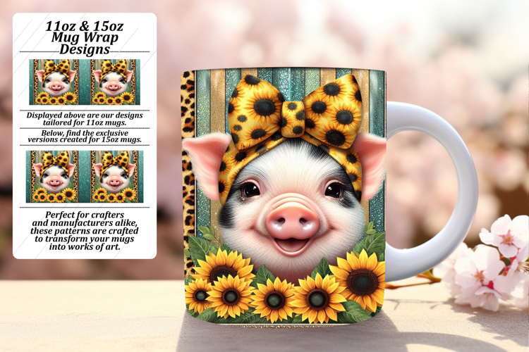 Bright 11oz Mug Wrap Png Design , Cute Animals
