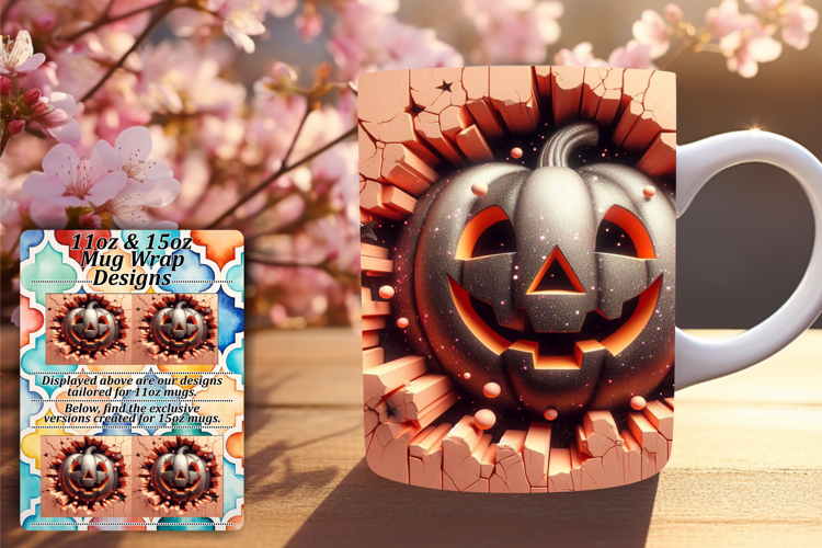 Inspiring 15oz Mug Wrap Png Template , 3D Pumpkin