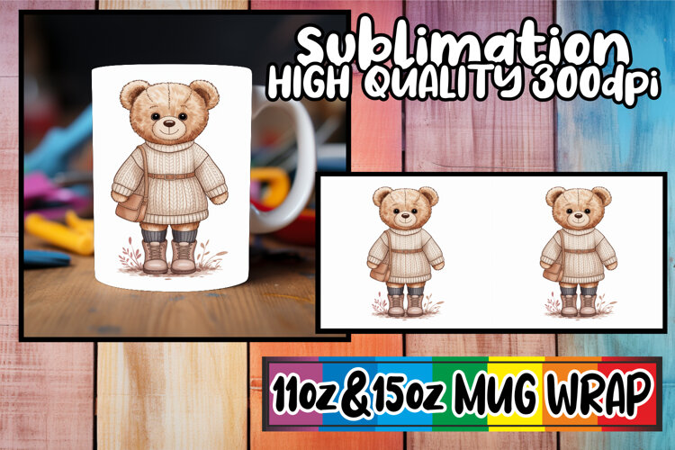 Inspiring colors 11oz 15oz mug wrap, Teddy Bear example image 1