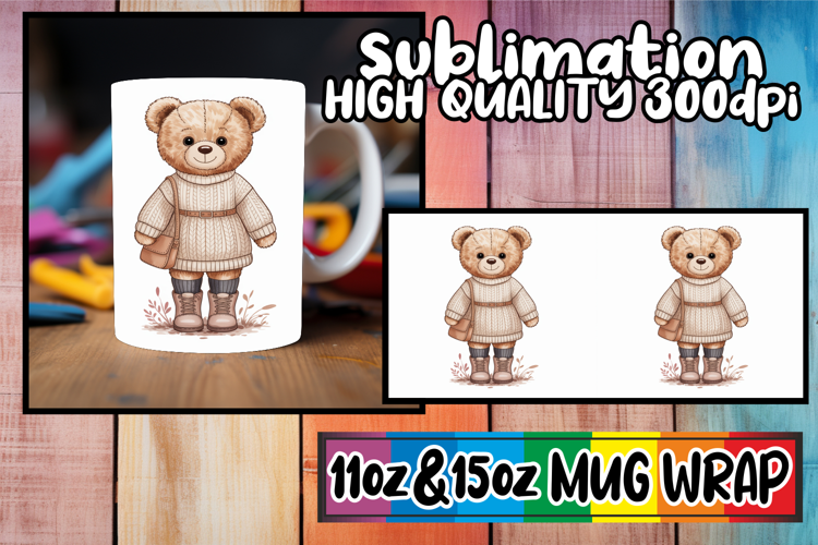 Inspiring colors 11oz 15oz mug wrap, Teddy Bear