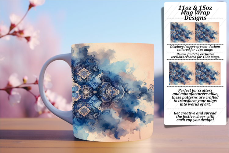 Dynamic 15oz Mug Wrap Png Artwork , Watercolor Patter