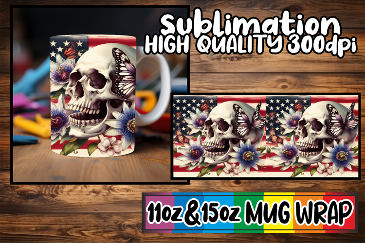 Radiant adventures 11oz 15oz sublimation wrap, Skull USA