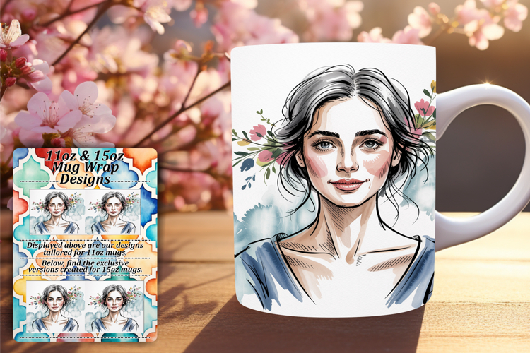 Whimsical 15oz Mug Wrap Png Artwork , Beauty Woman