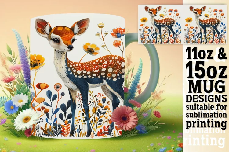Sublimation Deer Watercolor Mug Wrap for Spring