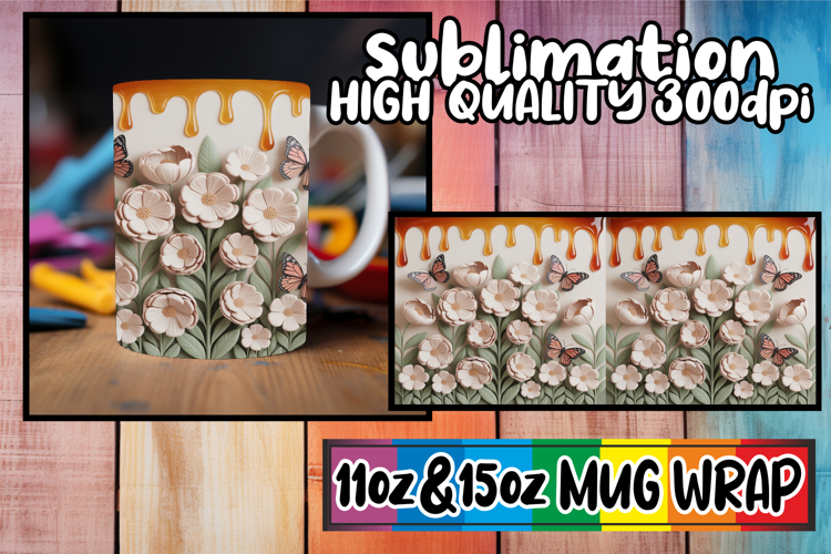 Radiant evenings 11oz 15oz sublimation wrap, 3D Flowers