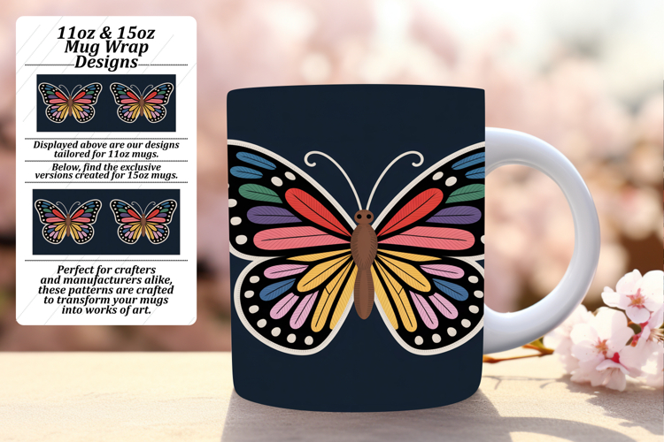 Enchanting 15oz Mug Wrap Png Template , Butterfly