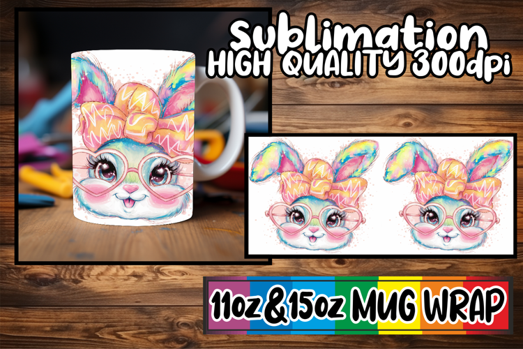 Beautiful sunsets sublimation mug wrap, Easter Bunny