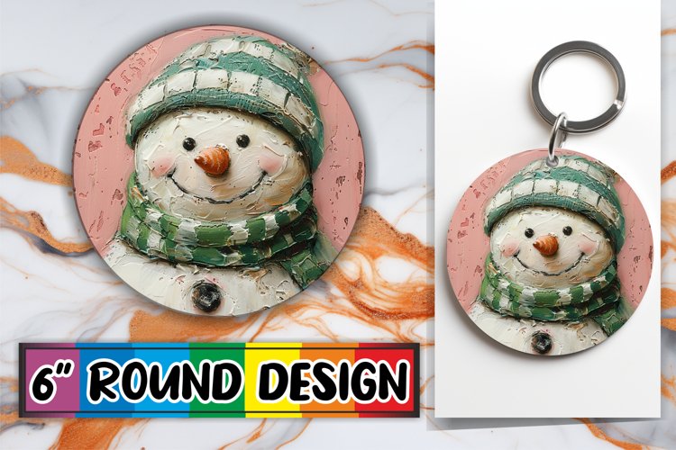 Cute Snowman Christmas Keychain Winter Round Design