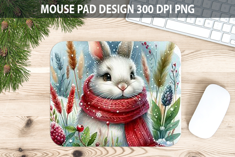 Rabbit Mouse pad Sublimation - Christmas Animal PNG Design