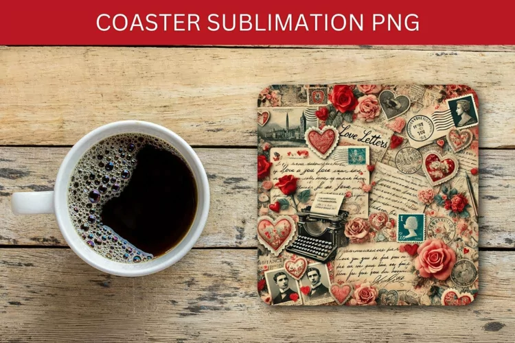 valentine square coaster - vintage postcard