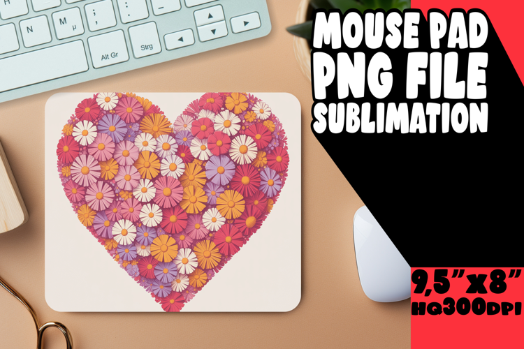 Enchanted Mouse Mat Sublimation Style, Flowers Heart