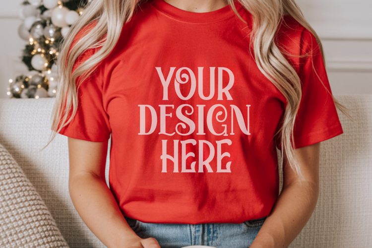 Red Comfort Colors 1717 Christmas Mockup, CC 1717
