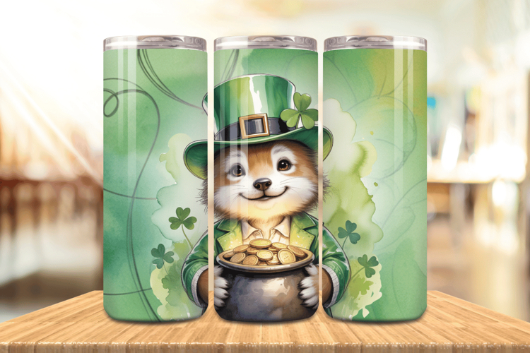 Lucky Raccoon Leprechaun with Gold Pot Tumbler Wrap PNG Subl