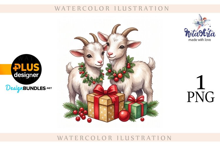 Christmas Goat in Watercolor Style example image 1