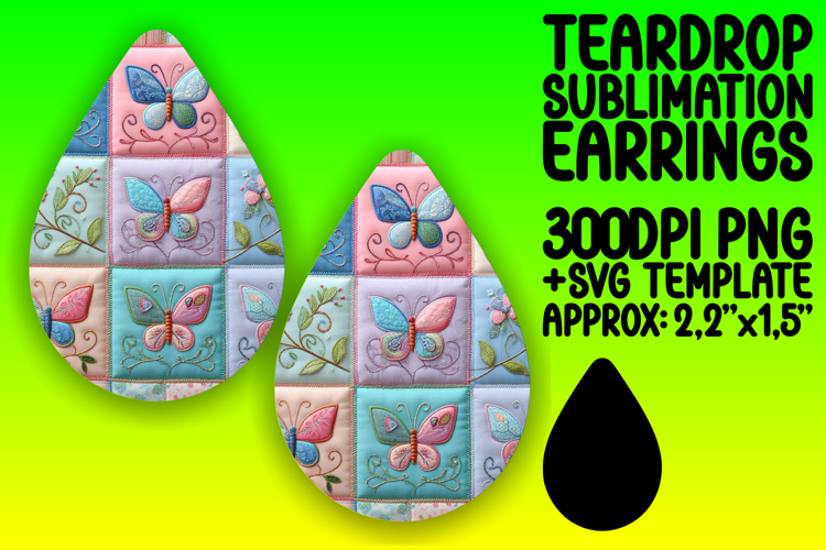 Creative Teardrop Earrings PNG for Sublimation , Patchwork