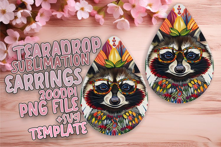 Teardrop Earrings: Playful Raccoon & Flowers example image 1