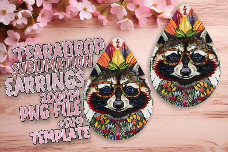 Teardrop Earrings: Playful Raccoon & Flowers