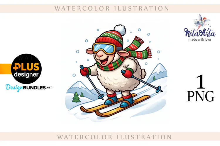 Christmas Sheep in Watercolor Style