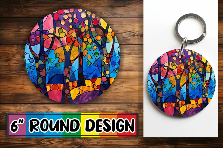 Colorful Stained Glass Tree Round Design