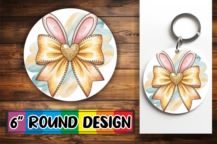 Cheerful Sublimation Circle Coasters, Easter Bow