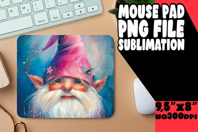 Cozy Comfort: Gnome Mouse Pad Design Sublimation PNG