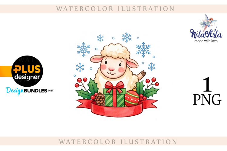Christmas Sheep in Watercolor Style