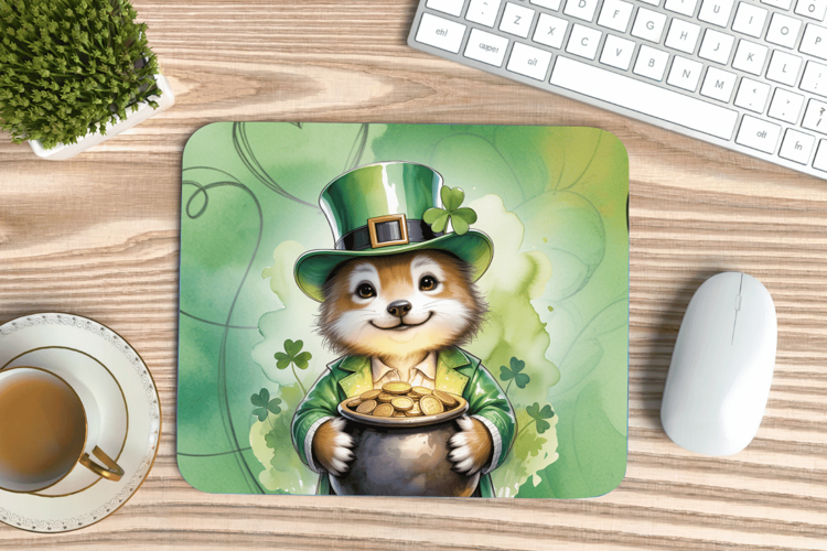 Lucky Raccoon Leprechaun with Gold Pot Mouse Pad PNG Sublima