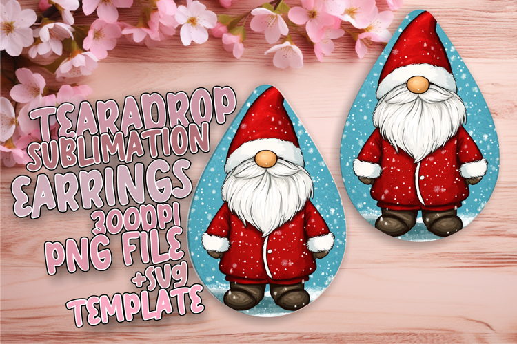 Chic Teardrop Sublimation Design for Earrings , Gnome