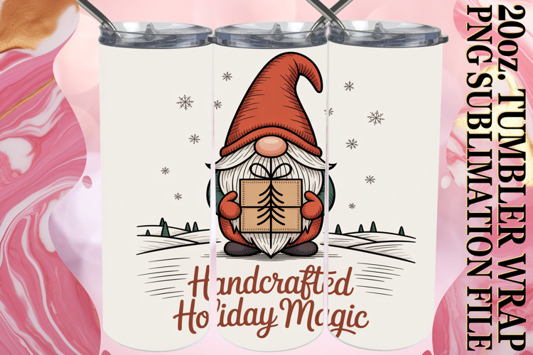 Joyful Colors 20oz tumbler wrap, Holiday Gnome