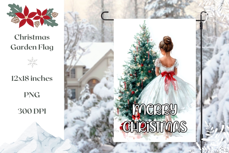 Merry Christmas Garden Flag Design, Winter Ballerina PNG