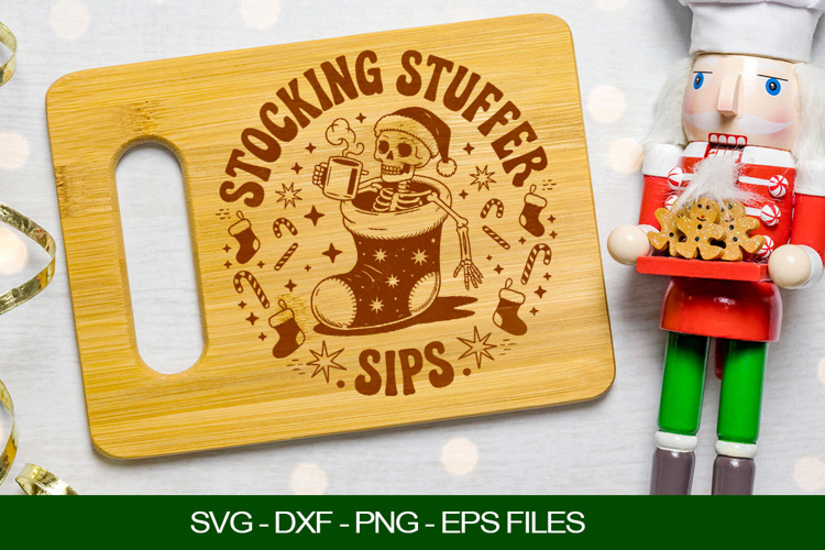Stocking stuffer sips Cutting Board SVG