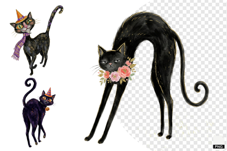 Whimsical Halloween Cats PNG