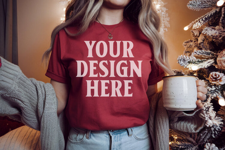 Red Comfort Colors 1717 Christmas Shirt Mockup, Cozy example image 1