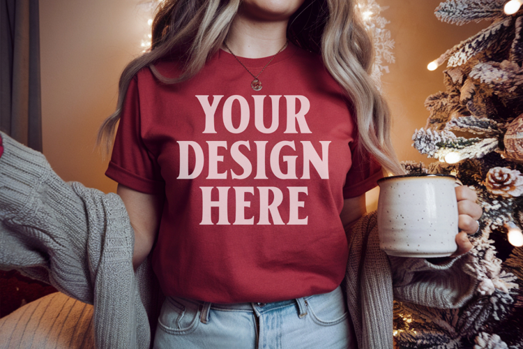 Red Comfort Colors 1717 Christmas Shirt Mockup, Cozy