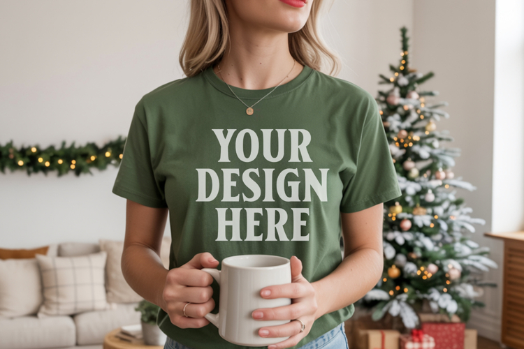 Comfort Colors 1717 Blue Spruce Christmas T-Shirt Mockup, Bo