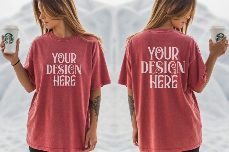 Crimson Comfort Colors 1717 Front & back T shirt Mockup