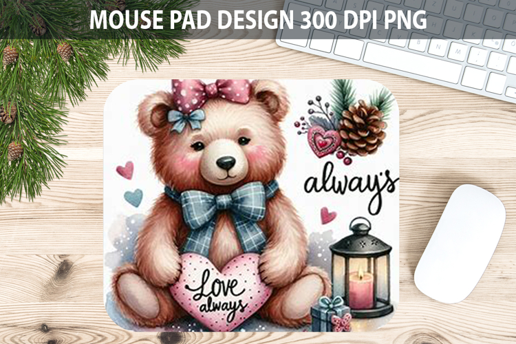 Watercolor Bear Mouse Pad Sublimation - Valentines PNG