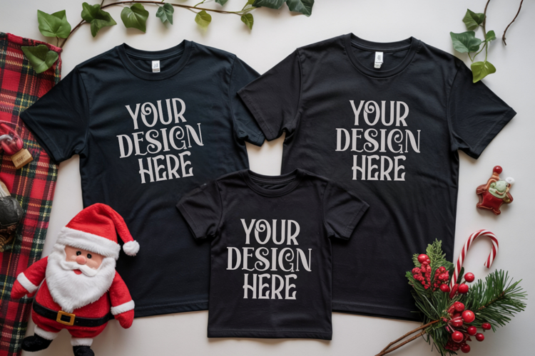 Christmas Family Matching Shirt Mockup | Cozy Boho Flat Lay