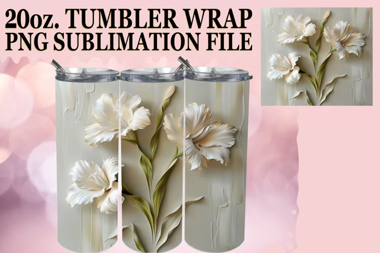 White Petal Serenity: Sublimation 20oz Tumbler