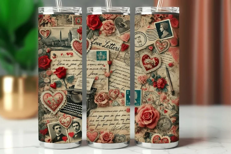Valentine Tumbler Wrap 20 oz - vintage postcard