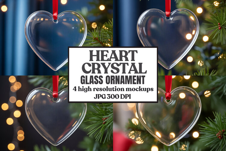 Christmas Heart Crystal Glass Ornament Mockups example image 1