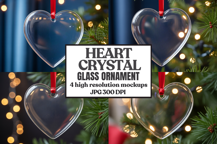 Christmas Heart Crystal Glass Ornament Mockups