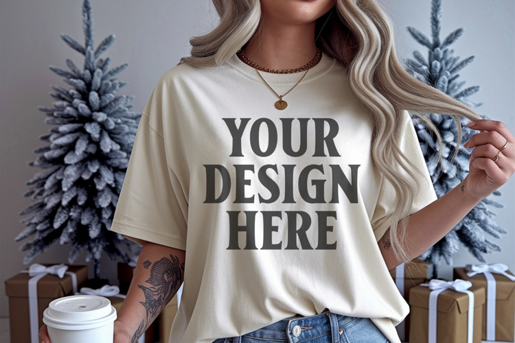 Christmas Comfort Colors 1717 Ivory TShirt Mockup, CC 1717