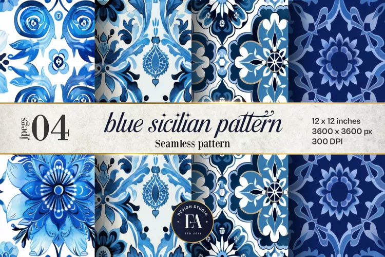 Blue Siclian Tile Pattern, Blue and white tiles paper