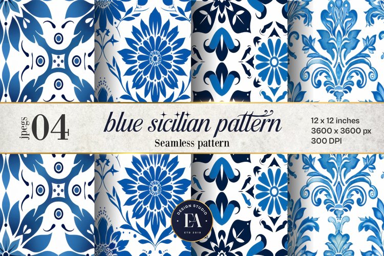 Blue Siclian Tile Pattern, Blue and white tiles paper example image 1
