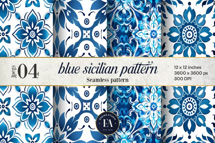 Blue Siclian Tile Pattern, Blue and white tiles paper