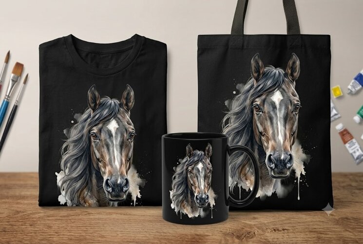 Watercolor Horse Head PNG | Realistic Equine Clipart Design example image 1