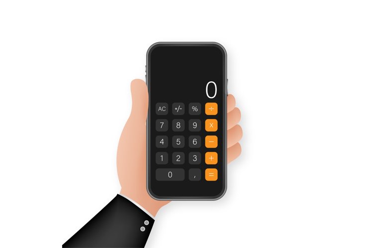 Button with black calculator smartphone. Mobile app interfac example image 1
